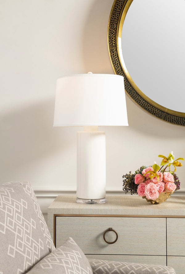Formosa Lamp with Shade 17-inch White Linen, with Nickel, White Cloud