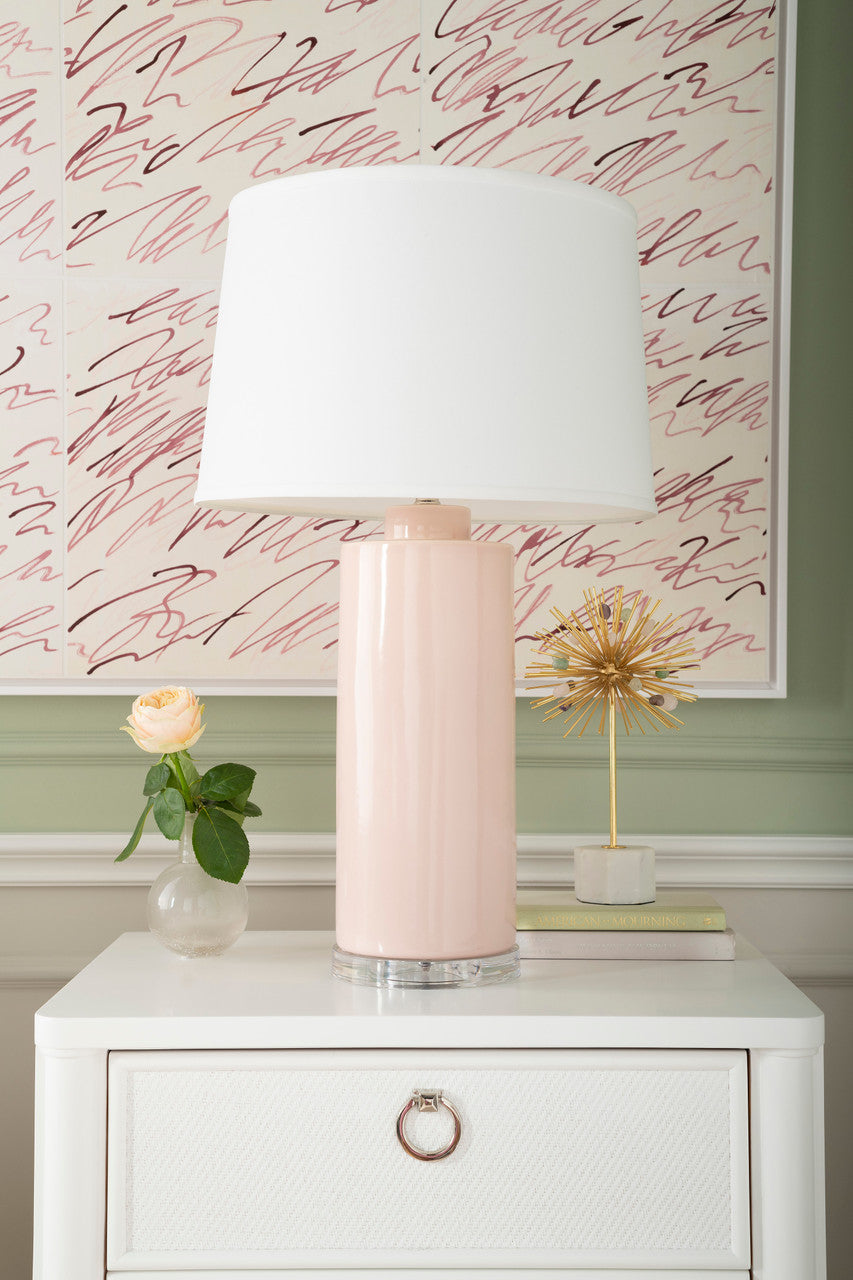 Formosa Lamp with Shade 17-inch White Linen, with Nickel, Pink