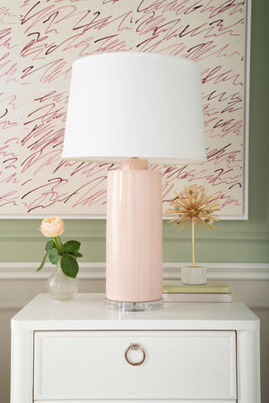 Formosa Lamp with Shade 17-inch White Linen, with Nickel, Pink