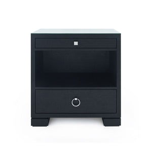 Frances 2-Drawer Side Table with Glass Top, Satin Black