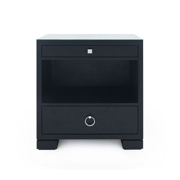 Frances 2-Drawer Side Table with Glass Top, Satin Black