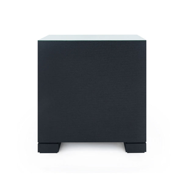 Frances 2-Drawer Side Table with Glass Top, Satin Black