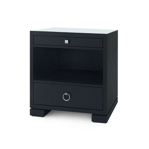 Frances 2-Drawer Side Table with Glass Top, Satin Black