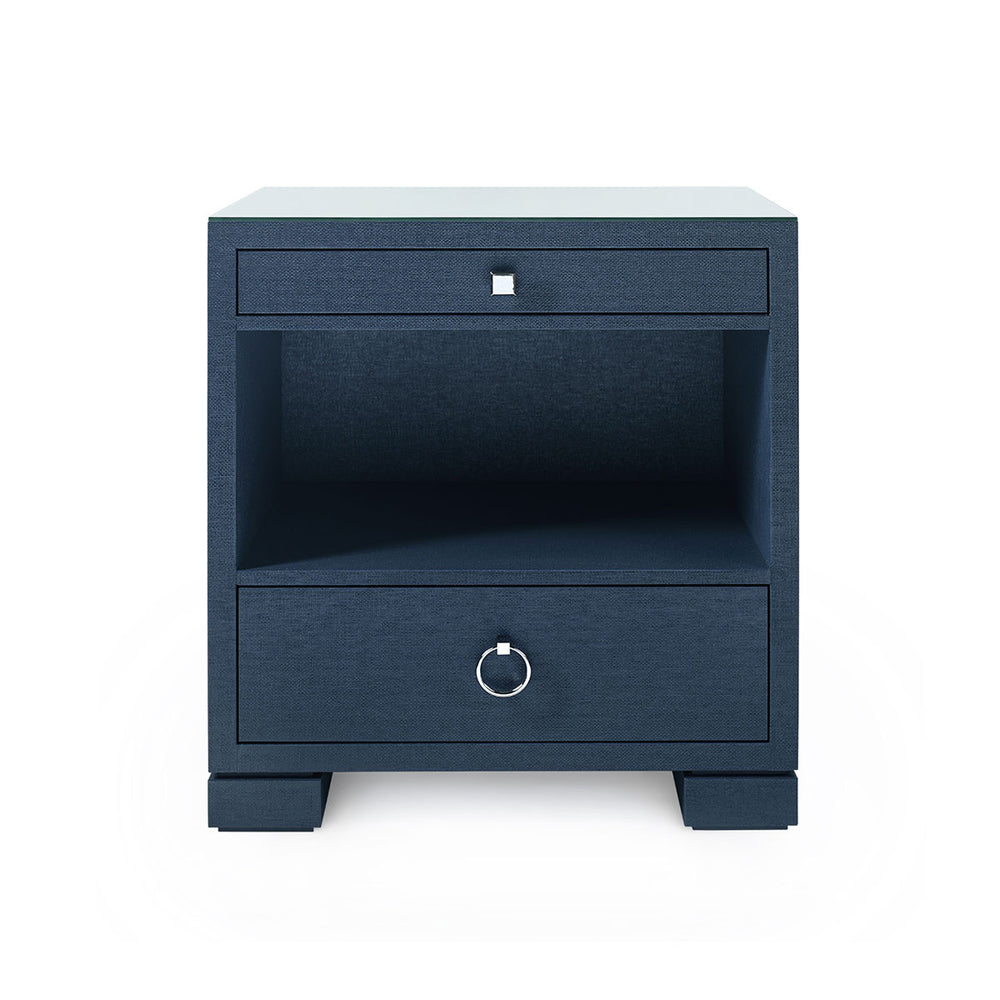 Frances 2-Drawer Side Table with Protective Glass Top-Blue Hand Home