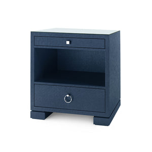 Frances 2-Drawer Side Table with Glass Top, Satin Black