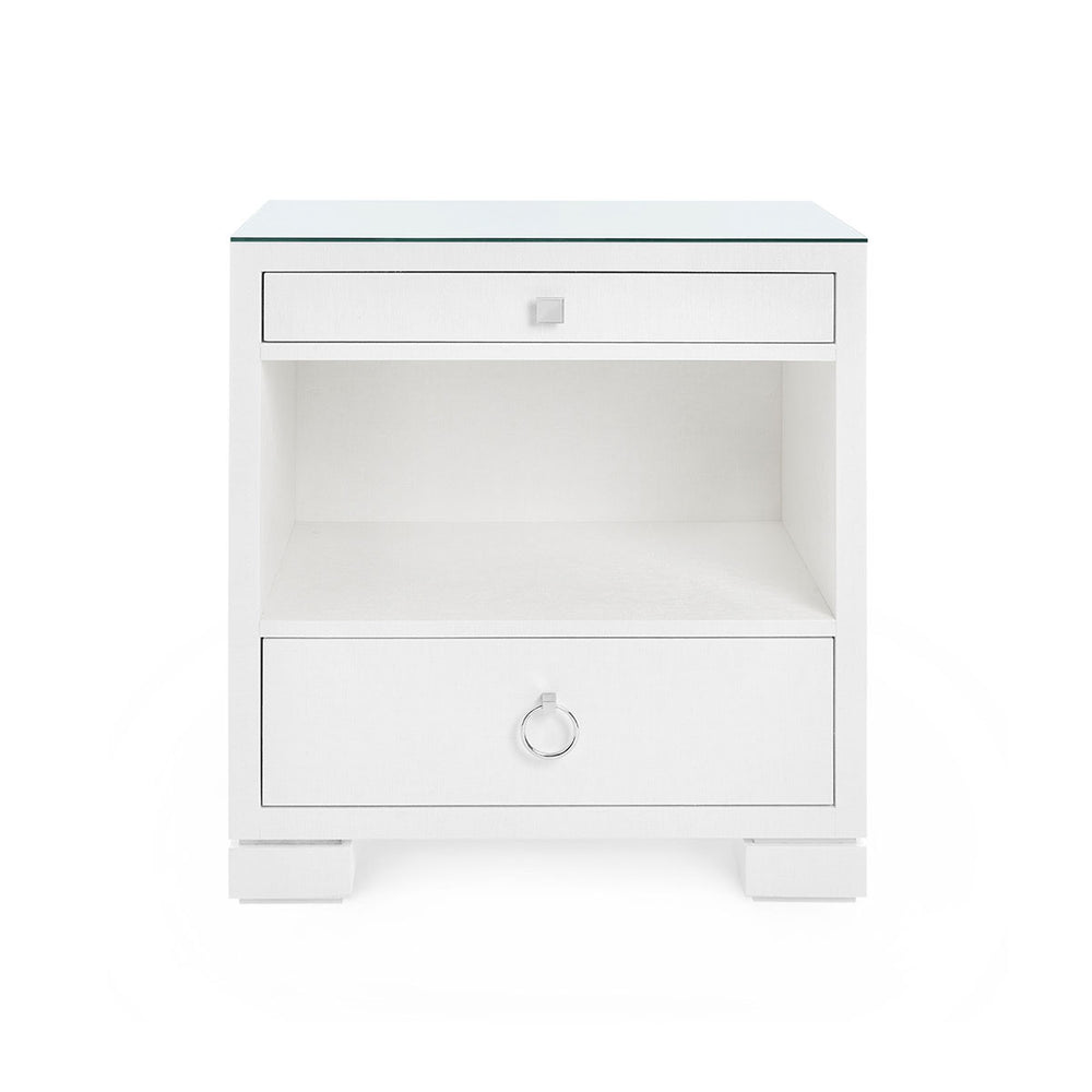 Frances 2-Drawer Side Table with Glass Top, Chiffon White-Blue Hand Home