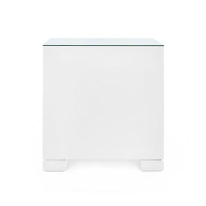 Frances 2-Drawer Side Table with Glass Top, Chiffon White