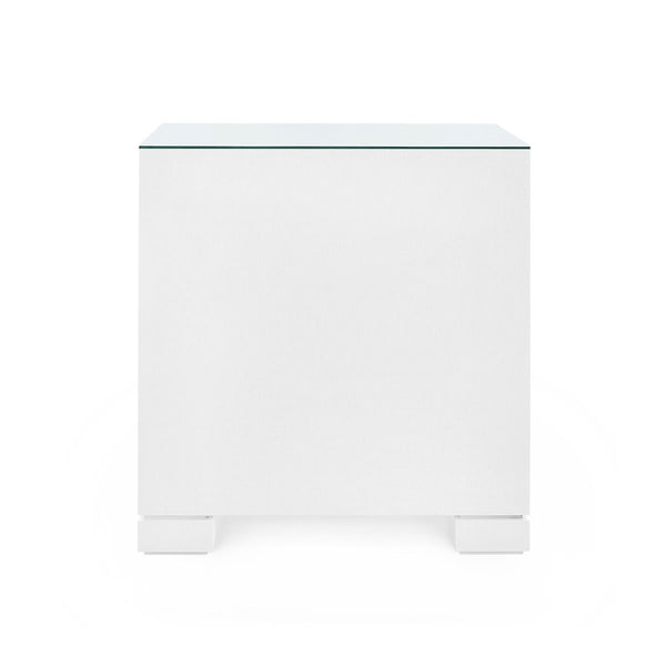 Frances 2-Drawer Side Table with Glass Top, Chiffon White