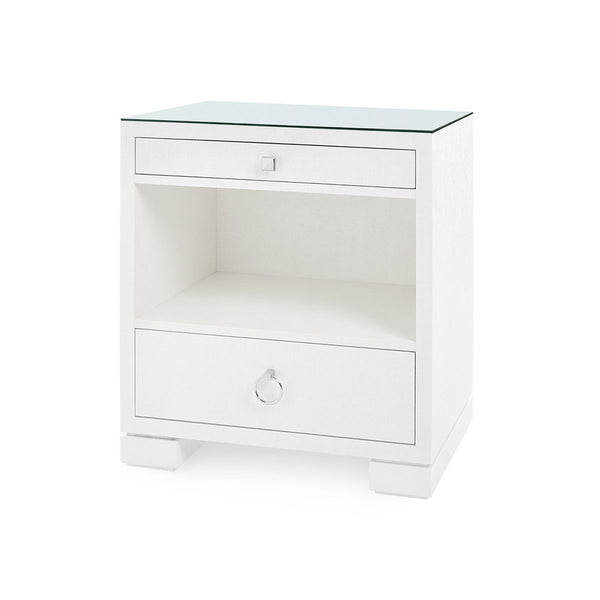 Frances 2-Drawer Side Table with Glass Top, Satin Black