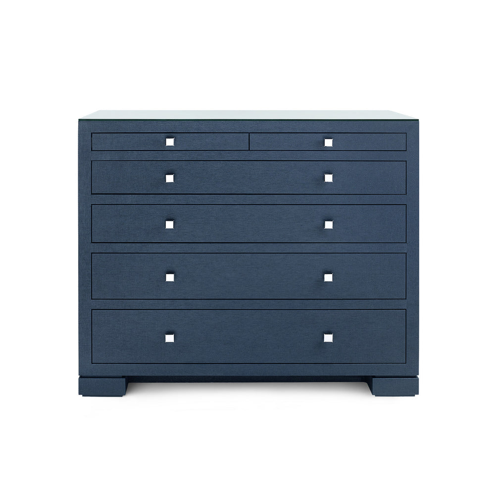 Frances 6-Drawer with Glass Top, Deep Navy-Blue Hand Home