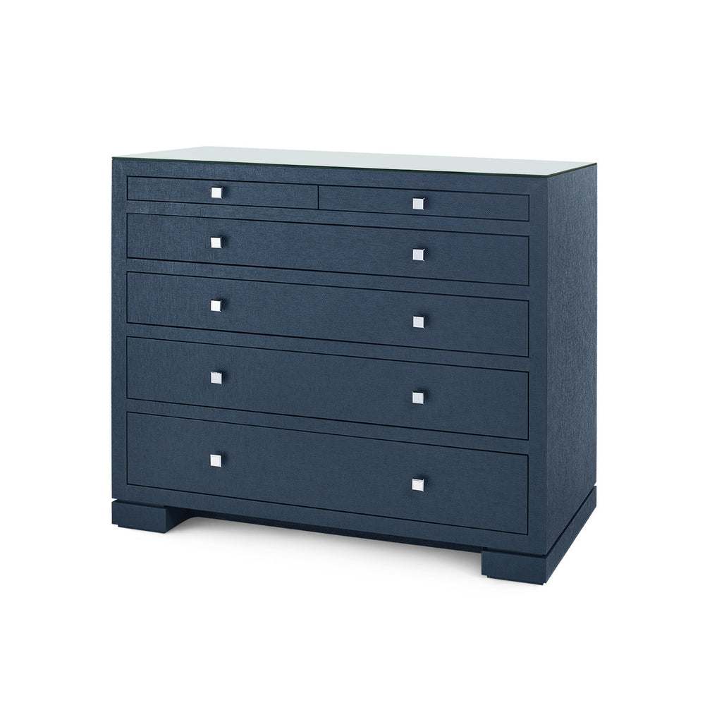 Frances 6-Drawer with Glass Top, Deep Navy-Blue Hand Home
