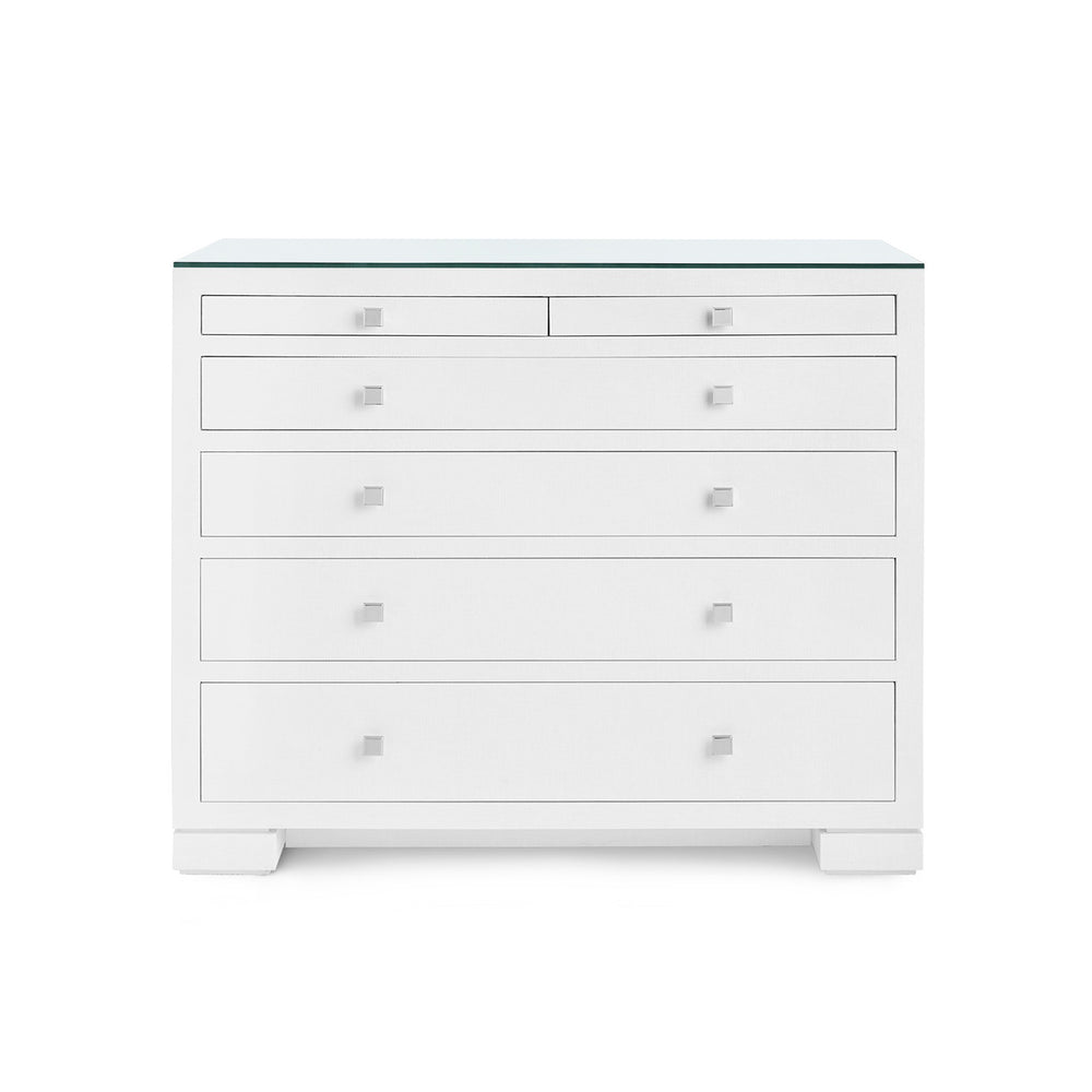 Frances 6-Drawer Dresser with Glass Top, Chiffon White-Blue Hand Home
