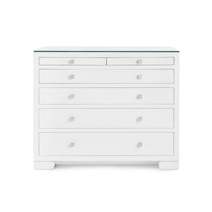 Frances 6-Drawer Dresser with Glass Top, Chiffon White