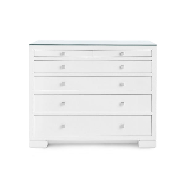 Frances 6-Drawer Dresser with Glass Top, Chiffon White
