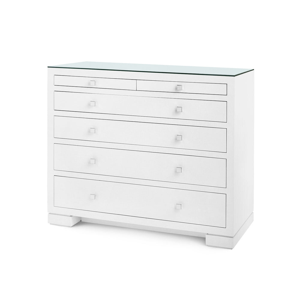 Frances 6-Drawer Dresser with Glass Top, Chiffon White-Blue Hand Home