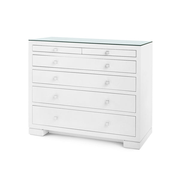 Frances 6-Drawer Dresser with Glass Top, Chiffon White