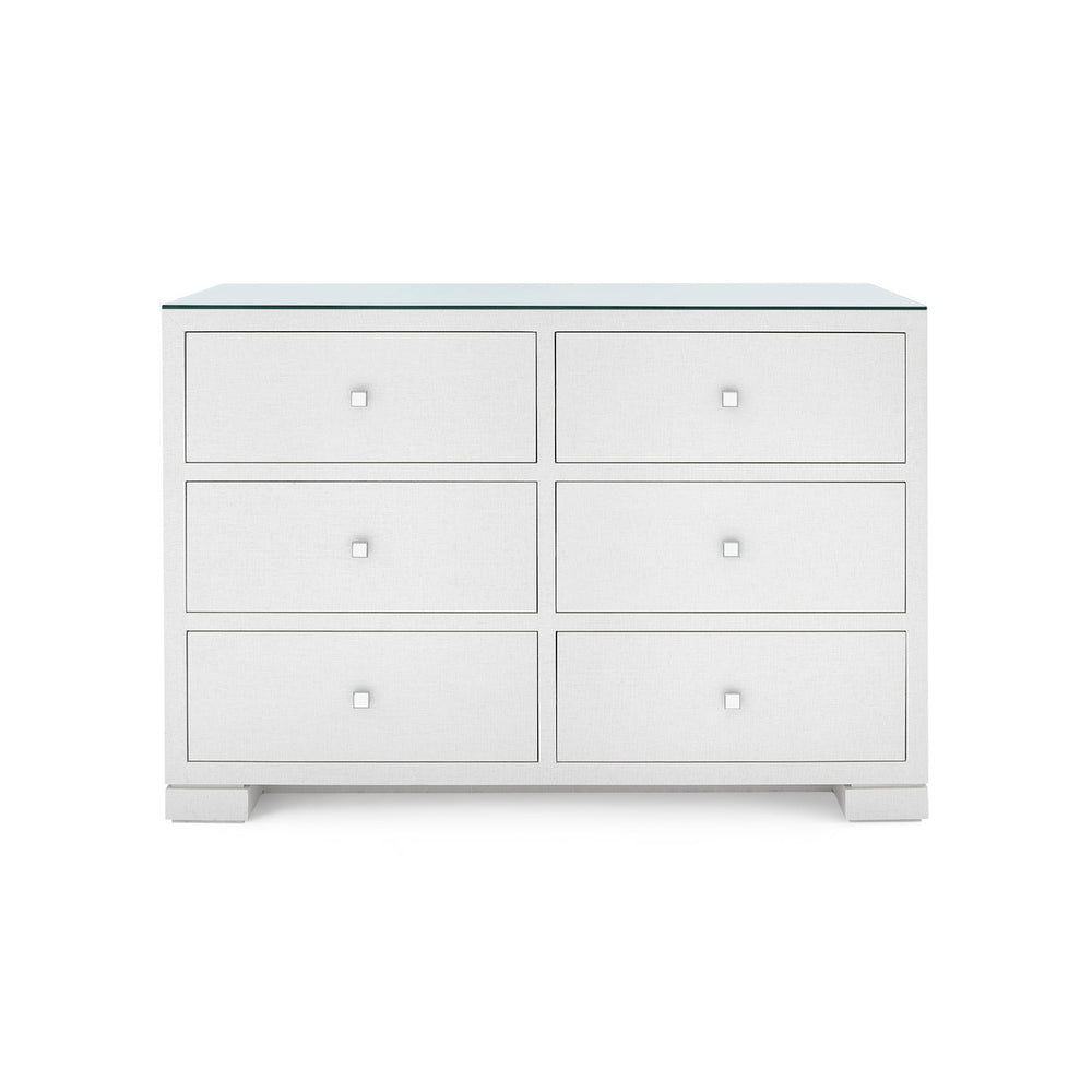 Frances Extra Large 6-Drawer with Glass Top, Chiffon White-Blue Hand Home