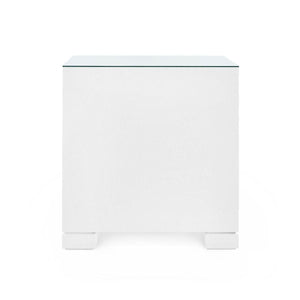 Frances 2-Drawer Side Table with Glass Top, Chiffon White-Blue Hand Home