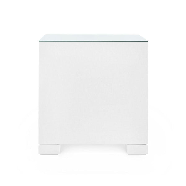 Frances 2-Drawer Side Table with Glass Top, Chiffon White-Blue Hand Home