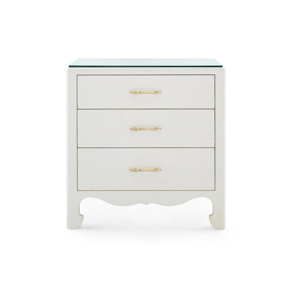 Gianna 3-Drawer Side Table with Glass Top, Sand White-Blue Hand Home