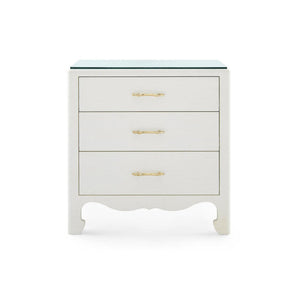 Gianna 3-Drawer Side Table with Glass Top, Sand White-Blue Hand Home