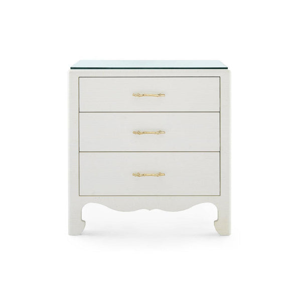 Gianna 3-Drawer Side Table with Glass Top, Sand White-Blue Hand Home