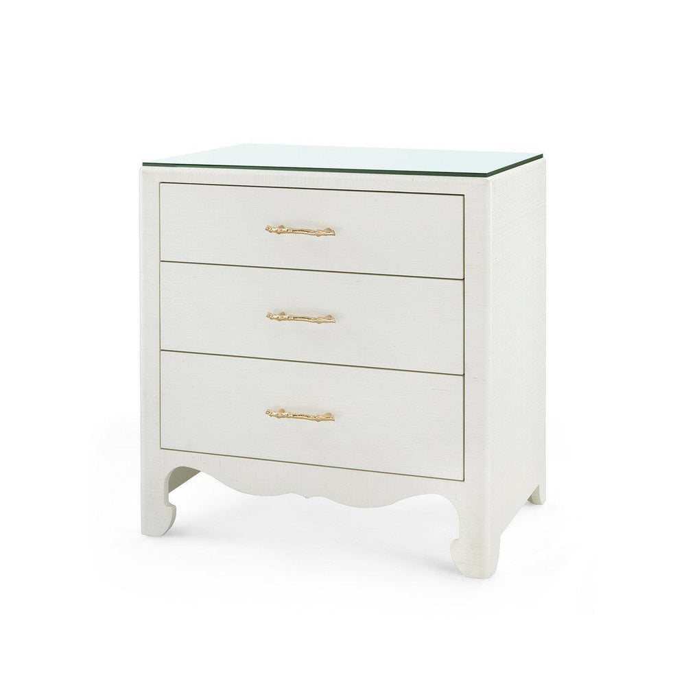 Gianna 3-Drawer Side Table with Glass Top, Sand White-Blue Hand Home