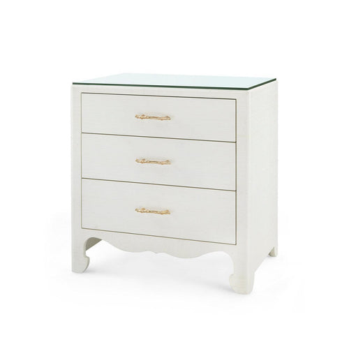 Gianna 3-Drawer Side Table with Glass Top, Sand White-Blue Hand Home