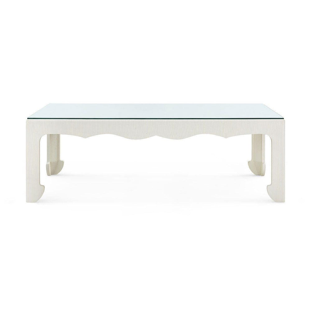 Gianna Coffee Table with Glass Top, Sand White-Blue Hand Home