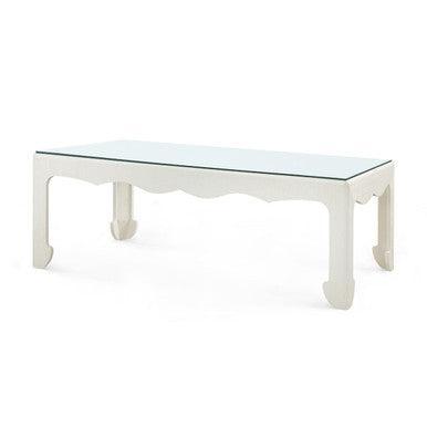 Gianna Coffee Table with Glass Top, Sand White-Blue Hand Home