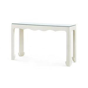 Gianna Console with Glass Top, Sand White-Blue Hand Home
