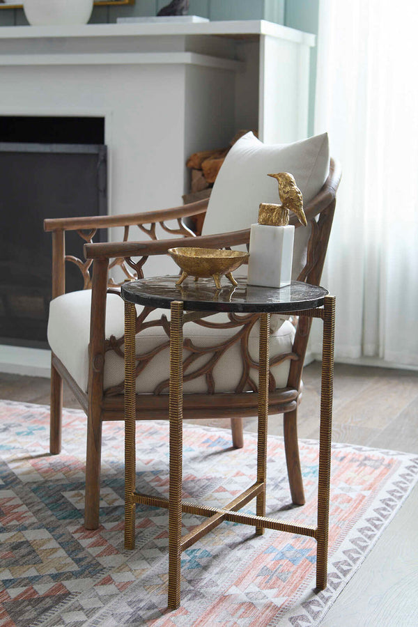 Gideon Large Accent Table, Antique Brass-Blue Hand Home