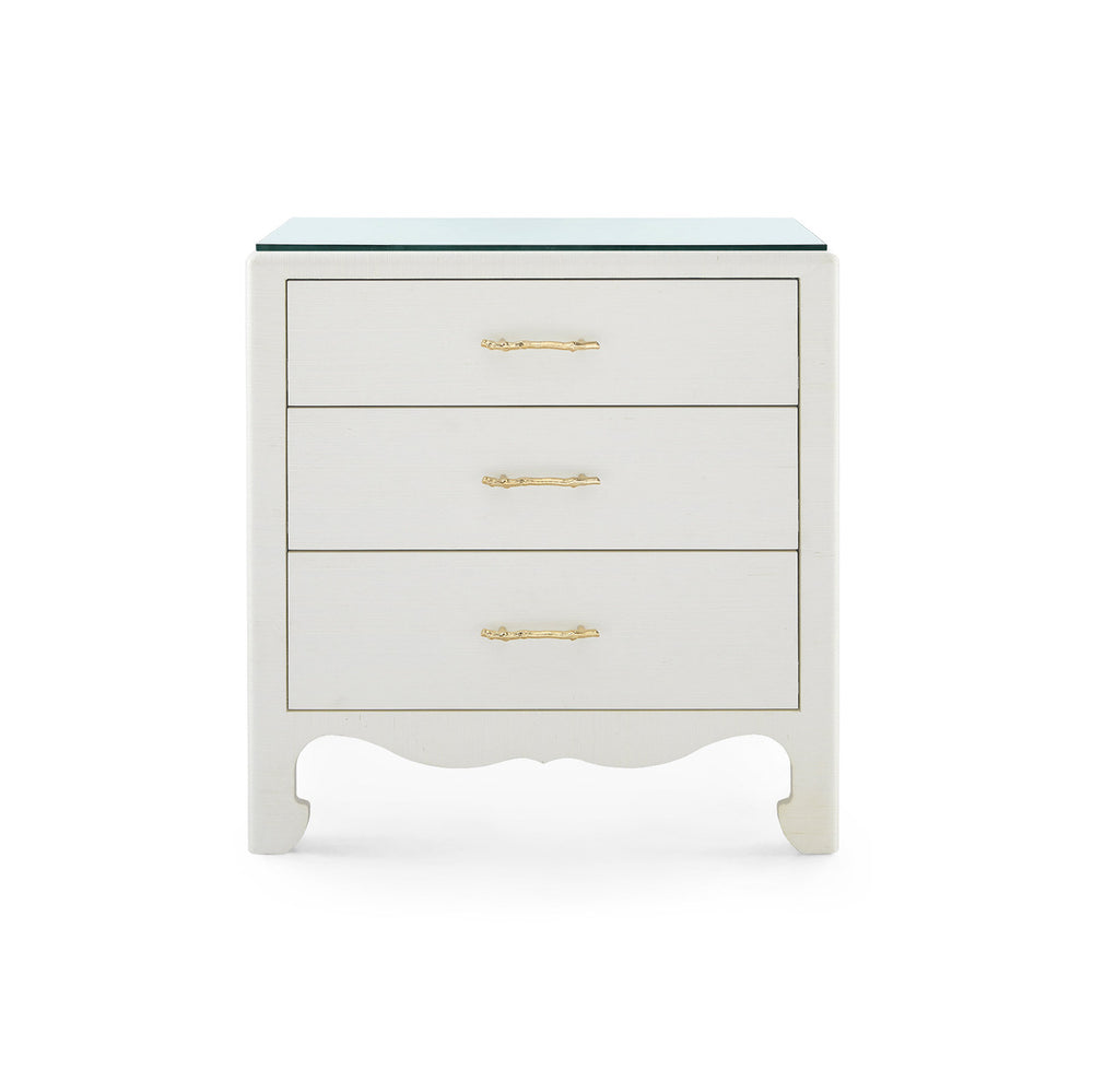 Gianna 3-Drawer Side Table with Glass Top, Sand White-Blue Hand Home