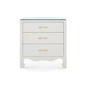 Gianna 3-Drawer Side Table with Glass Top, Sand White