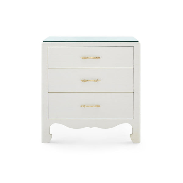 Gianna 3-Drawer Side Table with Glass Top, Sand White