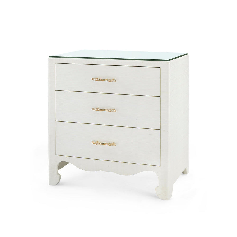 Gianna 3-Drawer Side Table with Glass Top, Sand White-Blue Hand Home