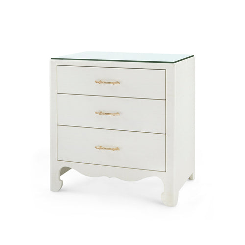 Gianna 3-Drawer Side Table with Glass Top, Sand White