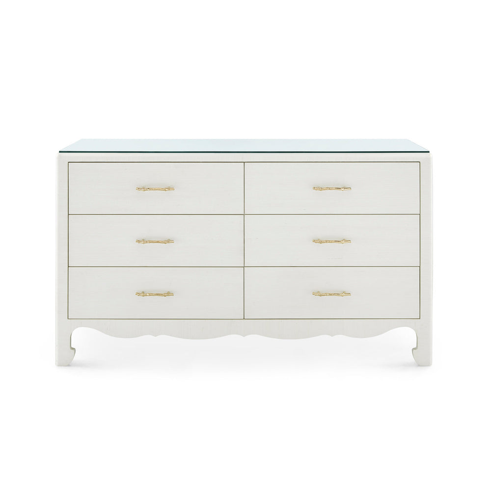 Gianna Extra Large 6-Drawer with Glass Top, Sand White-Blue Hand Home