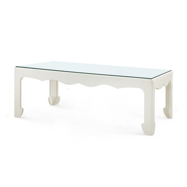 Gianna Coffee Table with Glass Top, Sand White-Blue Hand Home