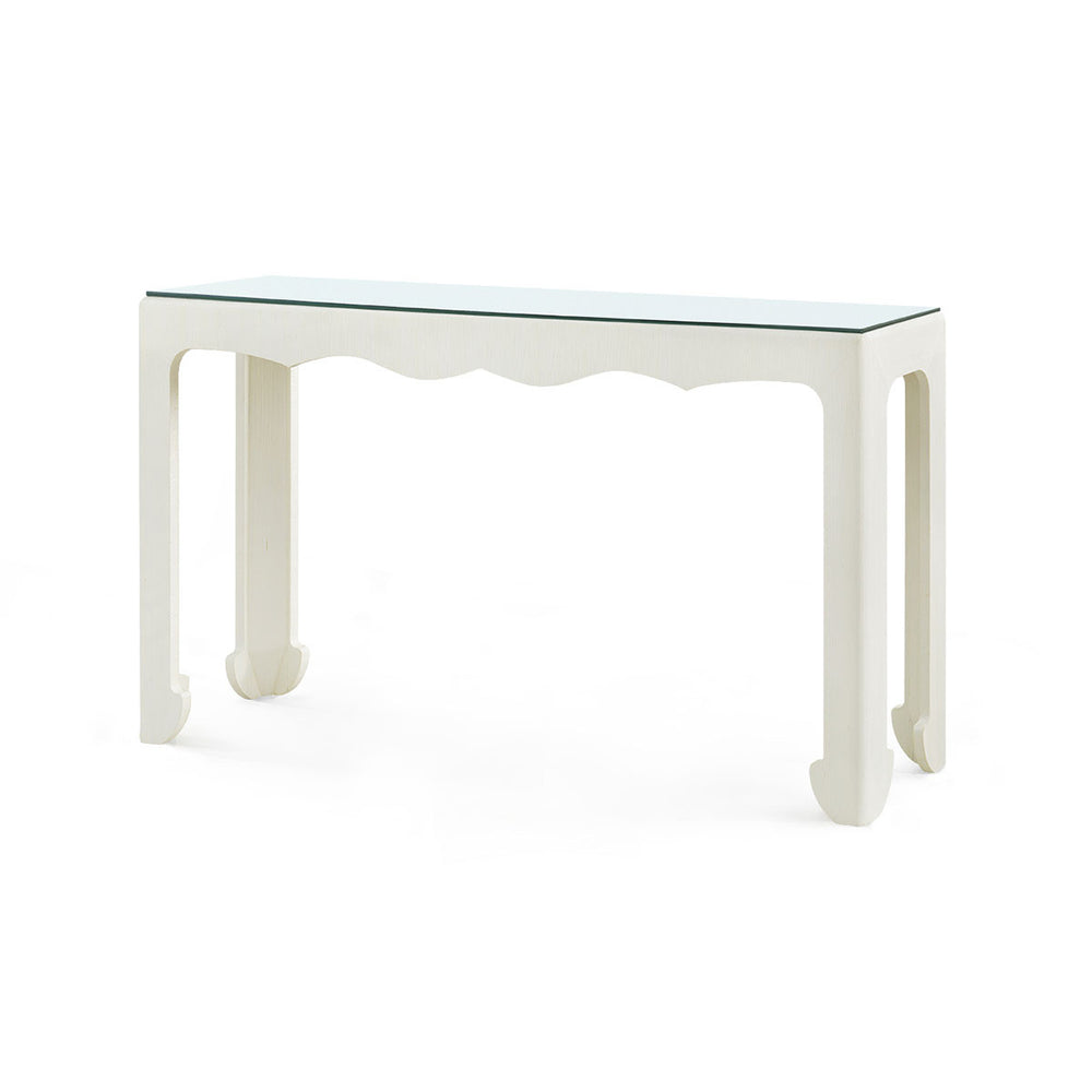 Gianna Console with Glass Top, Sand White-Blue Hand Home