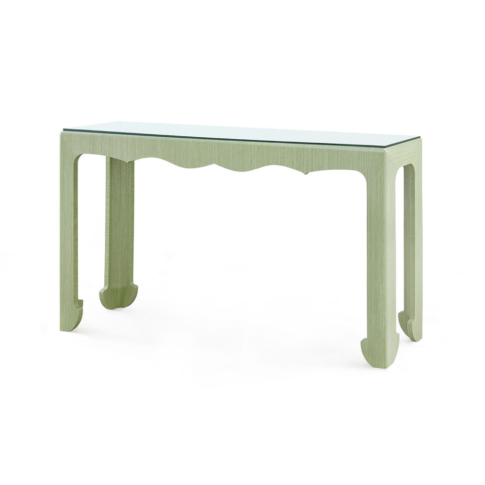 Gianna Console with Glass Top, Spring Green-Blue Hand Home