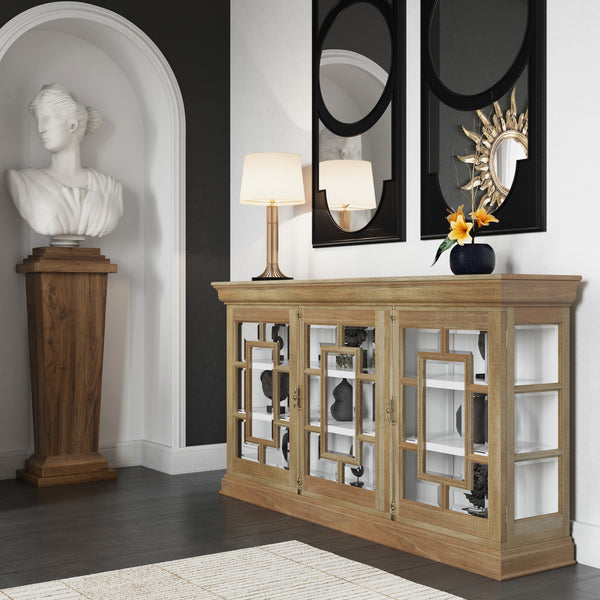 Bruges 3 Door Credenza In Fruitwood W/ True White Interior-Blue Hand Home