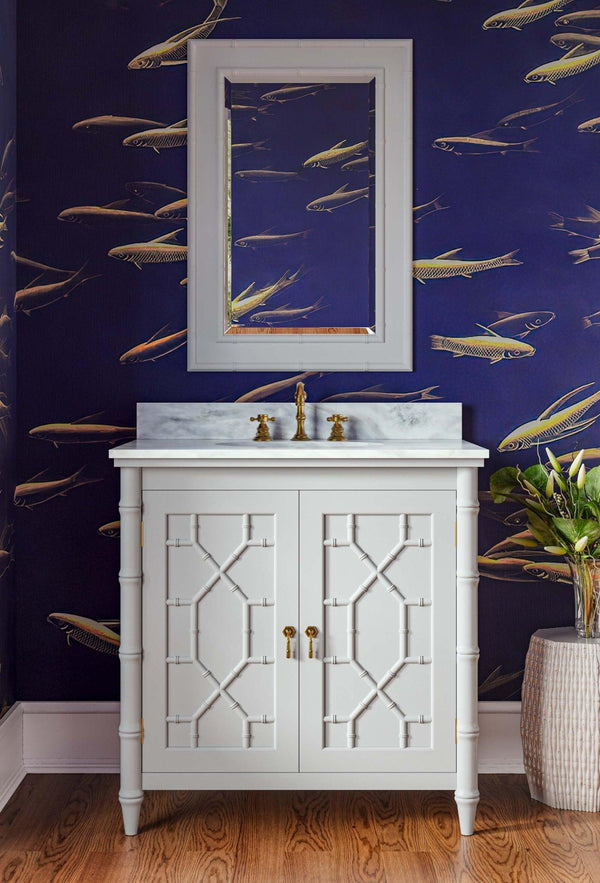 Grosvenor Single Vanity In True White W/ Sink & Marble Top-Blue Hand Home