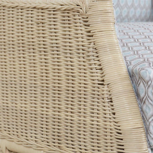 Hampton Rattan Wing Chair in Natural Rattan w/ Spivey Rost Fabric