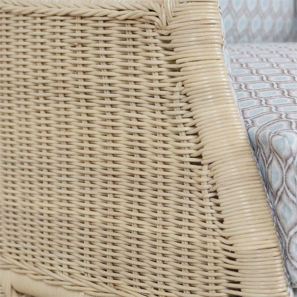 Hampton Rattan Wing Chair in Natural Rattan w/ Spivey Rost Fabric