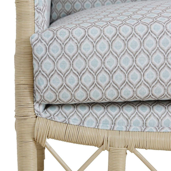 Hampton Rattan Wing Chair in Natural Rattan w/ Spivey Rost Fabric