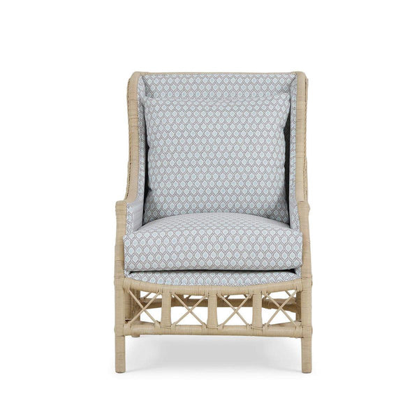 Hampton Rattan Wing Chair in Natural Rattan w/ Spivey Rost Fabric