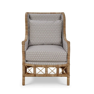 Bramble Hampton Rattan Wing Chair In Natural Rattan W/ Spivey Rost Fabric-Bramble-Blue Hand Home