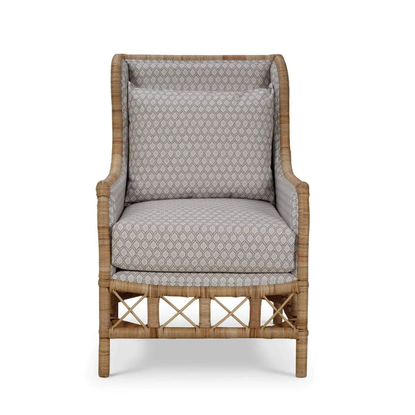 Bramble Hampton Rattan Wing Chair In Natural Rattan W/ Spivey Rost Fabric-Bramble-Blue Hand Home