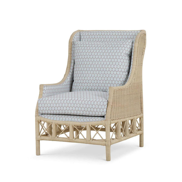 Hampton Rattan Wing Chair in Natural Rattan w/ Spivey Rost Fabric